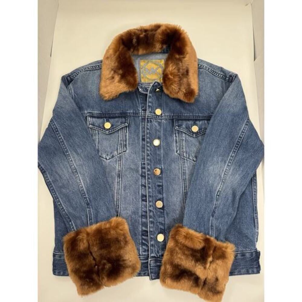 Michael Kors Faux Fur Collar Denim Jacket Size M-L